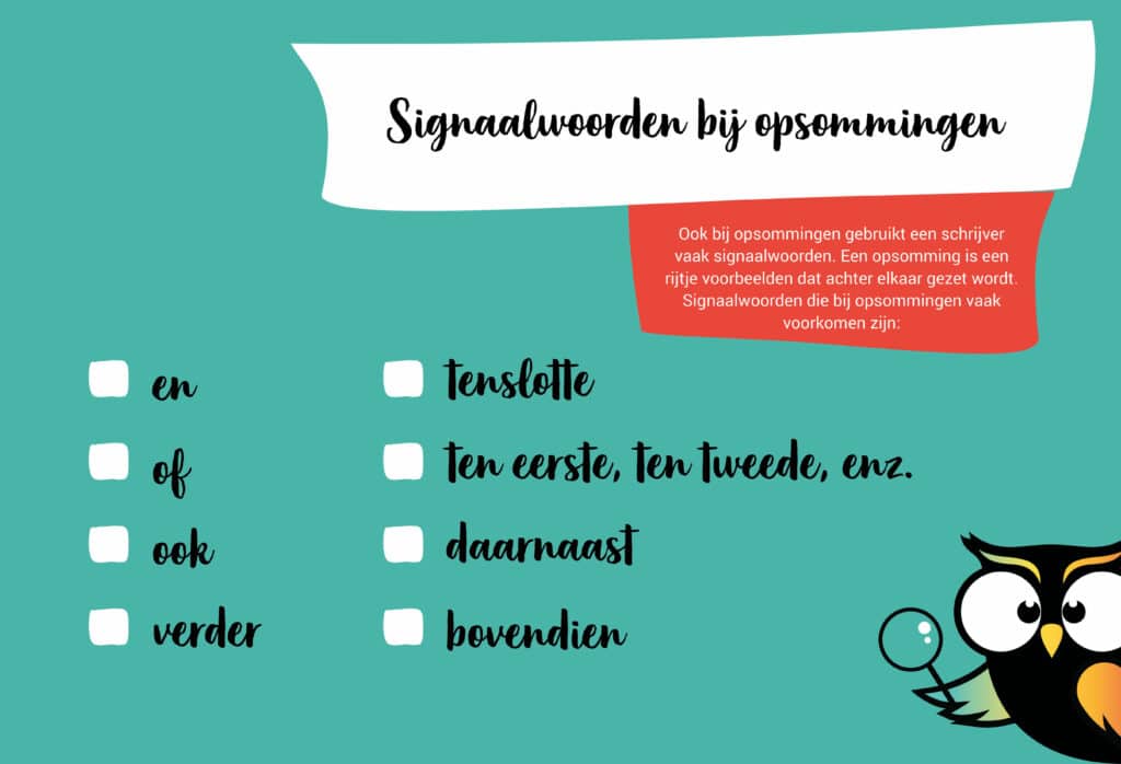 signaalwoorden opsommingen