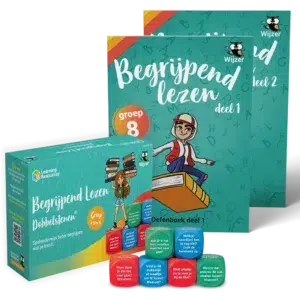 Oefenboek Begrijpend lezen groep 8 deel 1 en deel 2 + Begrijpend Lezen Dobbelstenen
